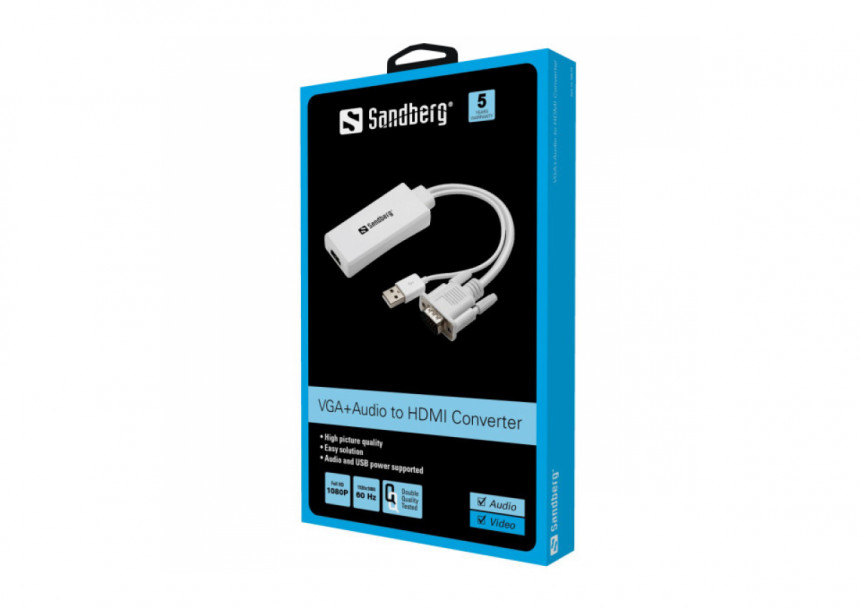 Adapter konverter Sandberg VGA + Audio - HDMI FHD 508-78