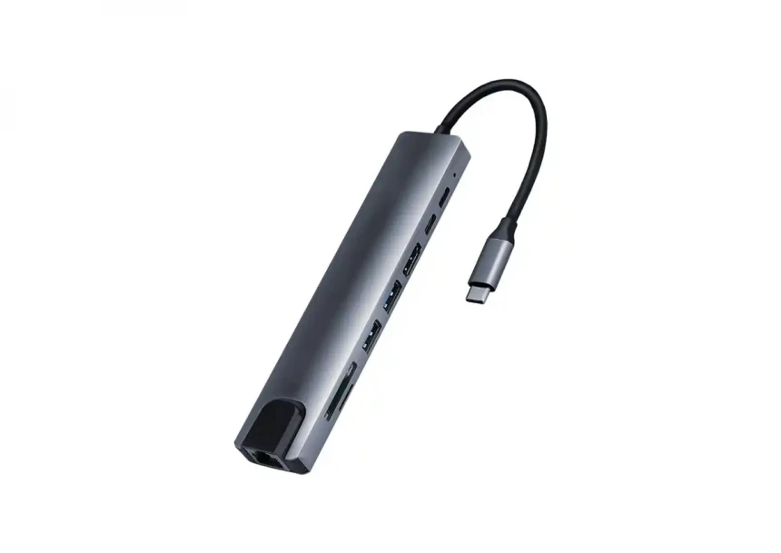 Adapter konverter Tip C- HDMI/2xUSB 3.0/TF/SD/2xTip C/RJ45 Linkom