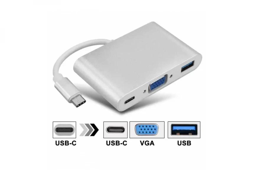 Adapter konverter USB 3.1 Tip C-USB 3.0/VGA/USB Tip C PD Kettz UVA-23