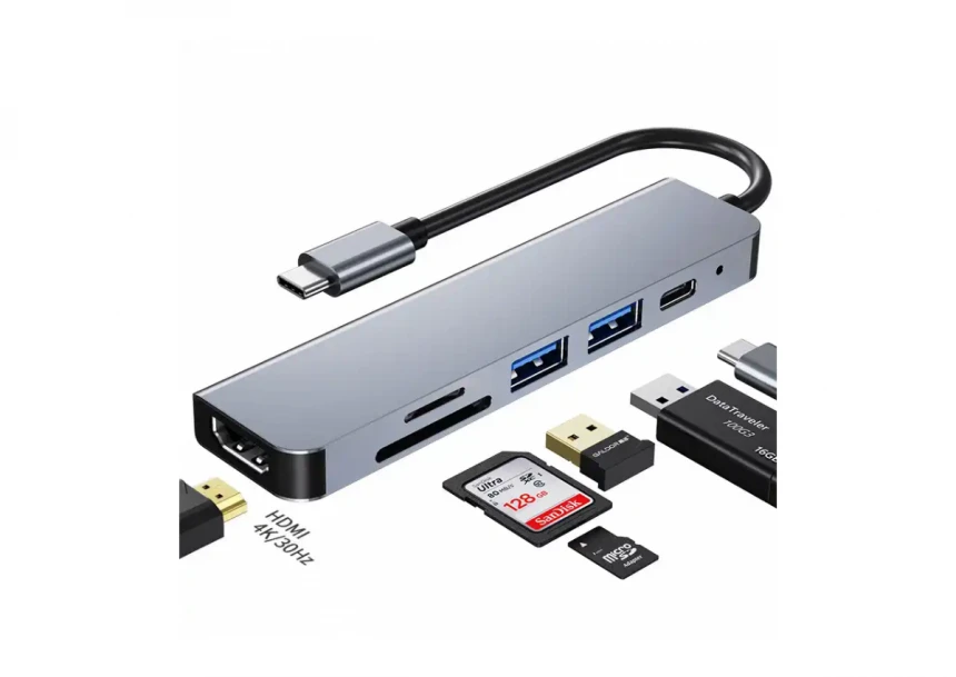 Adapter Tip C 6/1 4K HDMI/USBx2/SD/TF/USB-C/PD 87W KT-601G Kettz