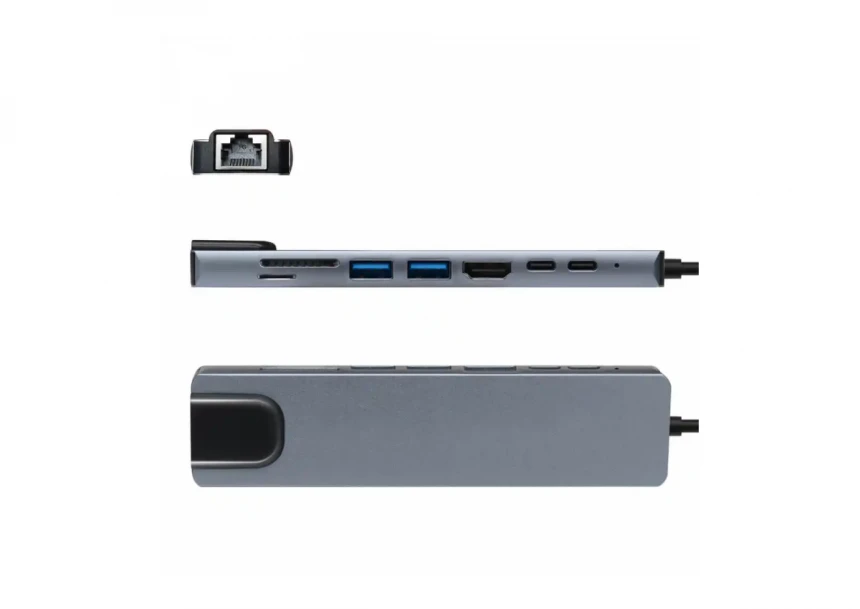 Adapter Tip C 8/1 4K HDMI/USBx2/SD/TF/USB-C/PD/Lan KT-801G Kettz
