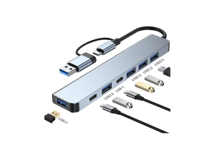 E-GREEN Adapter USB 3.0/USB 3.1 tip C (M) - USB 3.0 + 4 x USB 2.0 + 2 x tip C (7 u 2) 