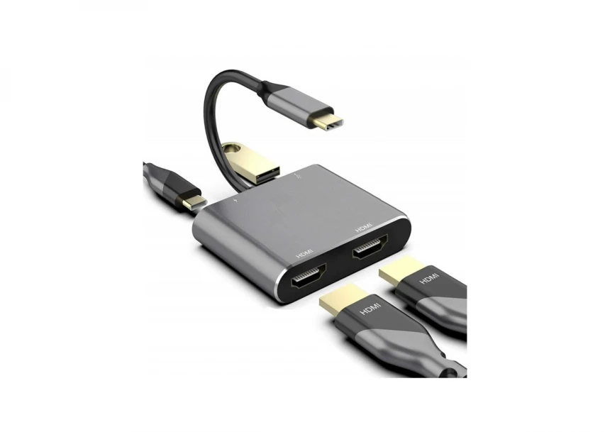 E-GREEN Adapter USB 3.1 tip C (M) - 2 x HDMI + USB 3.0 + PD 60W (4 u 1) 
