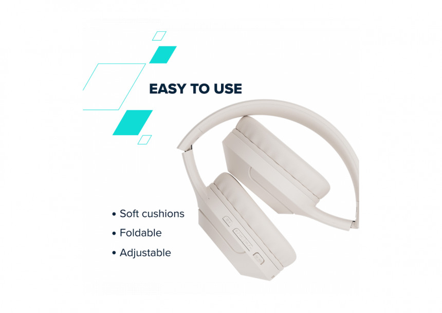 CANYON BTHS-3, Bluetooth headset,with microphone, BT V5.1 JL6956, battery 300mAh, Type-C charging plug, PU material, size:168*190*78mm, charging cable 30cm and audio cable 100cm, Beige