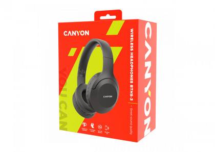 CANYON BTHS-3, Canyon Bluetooth headset,with microphone, BT V5.1 JL6956, battery 300mAh, Type-C charging plug, PU material, size:168*190*78mm, charging cable 30cm and audio cable 100cm, Dark grey