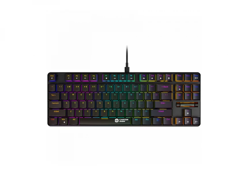 CANYON Cometstrike GK-50, 87keys Mechanical keyboard, 50million times life, GTMX red switch, RGB backlight, 20 modes, 1.8m PVC cable, metal material + ABS, US layout, size: 354*126*26.6mm, weight:624g, black