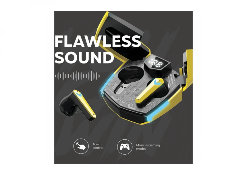 CANYON GTWS-2, Gaming True Wireless Headset, BT 5.3 stereo, 45ms low latency, 37.5 hours, USB-C, 0.046kg, yellow