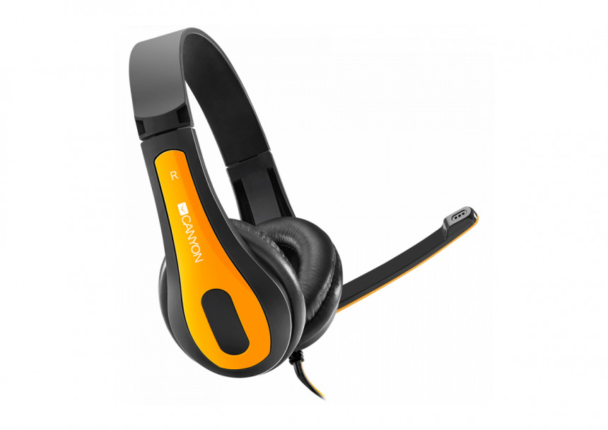 CANYON HSC-1, basic PC headset with microphone, combined 3.5mm plug, leather pads, Flat cable length 2.0m, 160*60*160mm, 0.13kg, Black-yellow