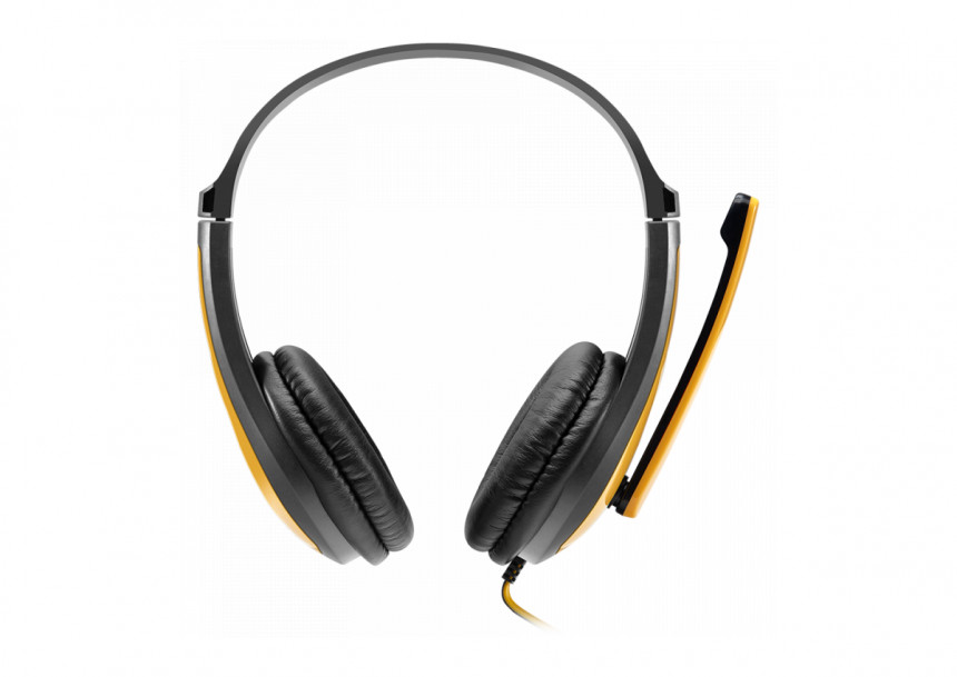 CANYON HSC-1, basic PC headset with microphone, combined 3.5mm plug, leather pads, Flat cable length 2.0m, 160*60*160mm, 0.13kg, Black-yellow