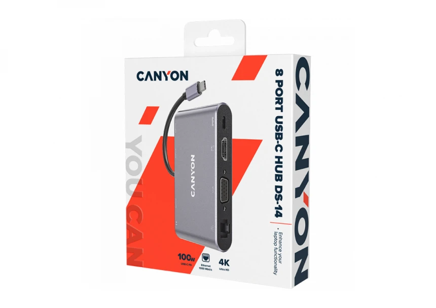 CANYON hub DS-14 8in1 4k USB-C Dark Grey