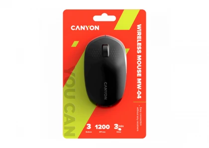 CANYON MW-04, Bluetooth Wireless optical mouse with 3 buttons, DPI 1200 , with1pc AA canyon turbo Alkaline battery,Black, 103*61*38.5mm, 0.047kg