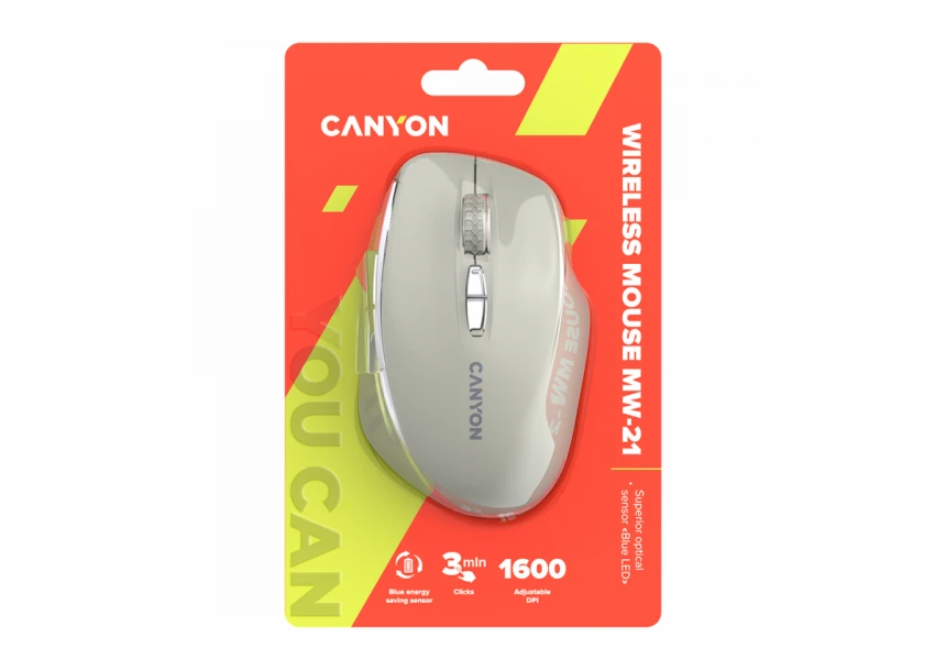 CANYON MW-21, 2.4 GHz Wireless mouse ,with 7 buttons, DPI 800/1200/1600, Battery: AAA*2pcs,Cosmic Latte,72*117*41mm, 0.075kg