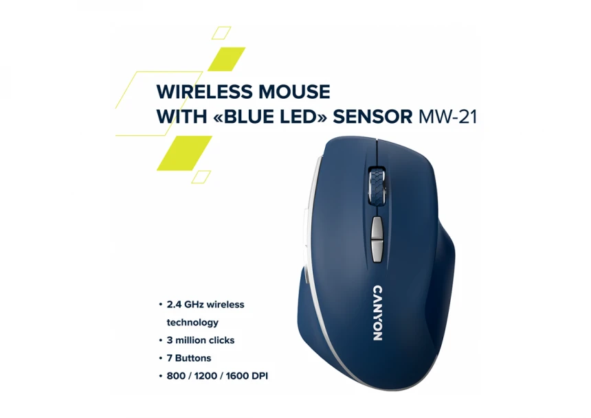 CANYON MW-21, 2.4 GHz Wireless mouse ,with 7 buttons, DPI 800/1200/1600, Battery: AAA*2pcs,Cosmic Latte,72*117*41mm, 0.075kg