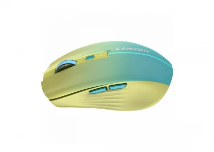 CANYON MW-44, 2 in 1 Wireless optical mouse with 8 buttons, DPI 800/1200/1600, 2 mode(BT/ 2.4GHz), 500mAh Lithium battery,7 single color LED light , Yellow-Blue(Gradient), cable length 0.8m, 102*64*35mm, 0.075kg