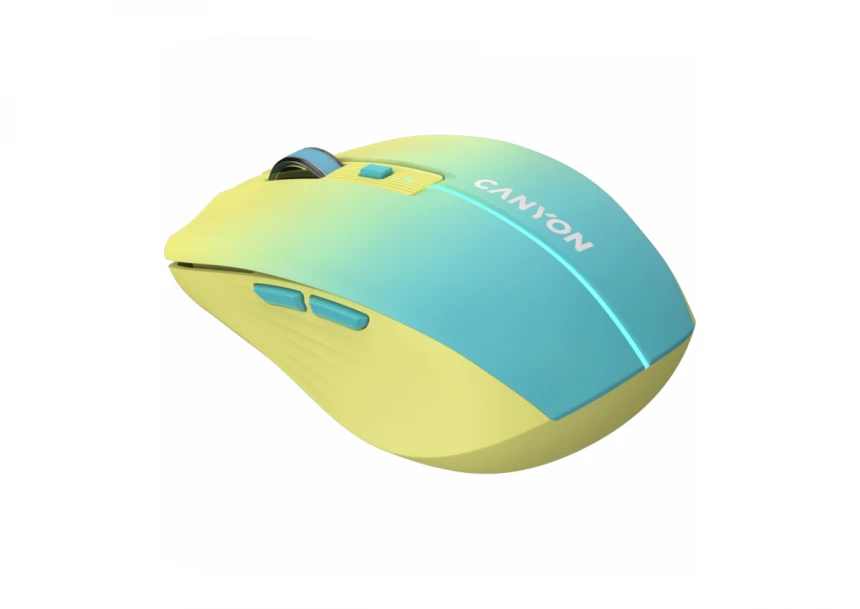 CANYON MW-44, 2 in 1 Wireless optical mouse with 8 buttons, DPI 800/1200/1600, 2 mode(BT/ 2.4GHz), 500mAh Lithium battery,7 single color LED light , Yellow-Blue(Gradient), cable length 0.8m, 102*64*35mm, 0.075kg