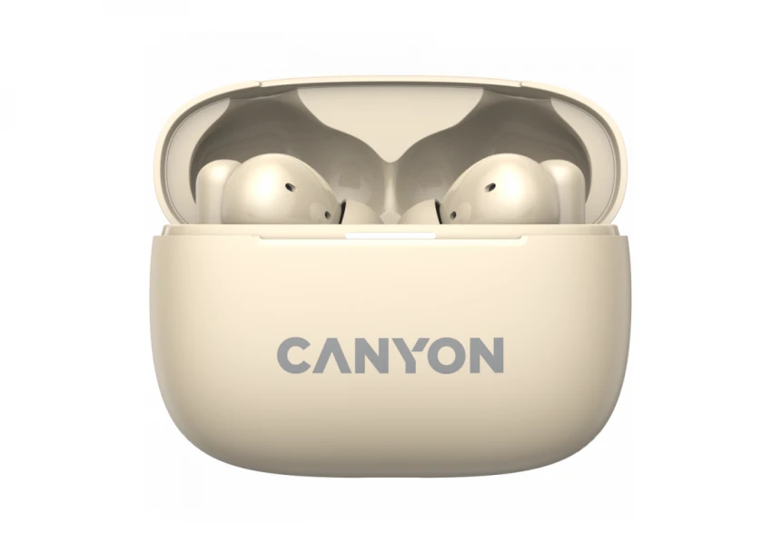 CANYON OnGo TWS-10 ANC+ENC, Bluetooth Headset, microphone, BT v5.3 BT8922F, Frequence Response:20Hz-20kHz, battery Earbud 40mAh*2+Charging case 500mAH, type-C cable length 24cm,size 63.97*47.47*26.5mm 42.5g, Beige