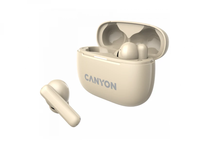 CANYON OnGo TWS-10 ANC+ENC, Bluetooth Headset, microphone, BT v5.3 BT8922F, Frequence Response:20Hz-20kHz, battery Earbud 40mAh*2+Charging case 500mAH, type-C cable length 24cm,size 63.97*47.47*26.5mm 42.5g, Beige