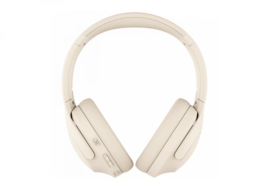 CANYON OnRiff 10, Canyon Bluetooth headset,with microphone,with Active Noise Cancellation function, BT V5.3 AC7006, battery 300mAh, Type-C charging plug, PU material, size:175*200*84mm, charging cable 80cm and audio cable 150cm, Beige, weight:253g