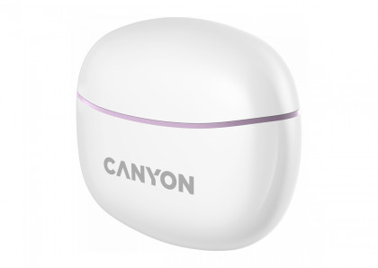 Canyon TWS-5 Bluetooth headset, with microphone, BT V5.3 JL 6983D4, Frequence Response:20Hz-20kHz, battery EarBud 40mAh*2+Charging Case 500mAh, type-C cable length 0.24m, size: 58.5*52.91*25.5mm, 0.036kg, Purple