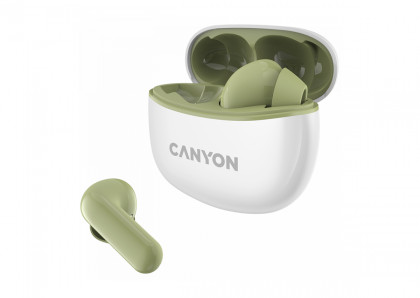 CANYON TWS-5, Bluetooth headset, with microphone, BT V5.3 JL 6983D4, Frequence Response:20Hz-20kHz, battery EarBud 40mAh*2+Charging Case 500mAh, type-C cable length 0.24m, Size: 58.5*52.91*25.5mm, 0.036kg, Green