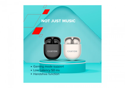 CANYON TWS-6, Bluetooth headset, with microphone, BT V5.3 JL 6976D4, Frequence Response:20Hz-20kHz, battery EarBud 30mAh*2+Charging Case 400mAh, type-C cable length 0.24m, Size: 64*48*26mm, 0.040kg, Beige