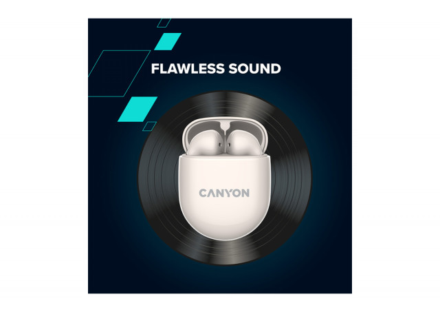 CANYON TWS-6, Bluetooth headset, with microphone, BT V5.3 JL 6976D4, Frequence Response:20Hz-20kHz, battery EarBud 30mAh*2+Charging Case 400mAh, type-C cable length 0.24m, Size: 64*48*26mm, 0.040kg, Beige