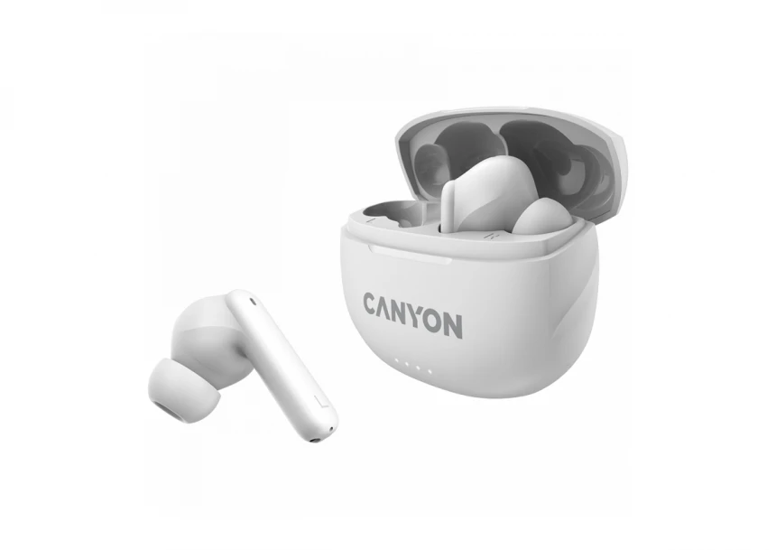 CANYON TWS-8, Bluetooth headset, with microphone, with ENC, BT V5.3 BT V5.3 JL 6976D4, Frequence Response:20Hz-20kHz, battery EarBud 40mAh*2+Charging Case 470mAh, type-C cable length 0.24m, Size: 59*48.8*25.5mm, 0.041kg, white