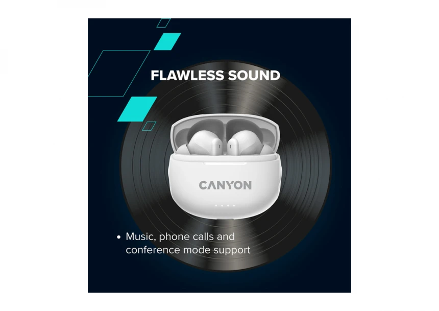 CANYON TWS-8, Bluetooth headset, with microphone, with ENC, BT V5.3 JL 6976D4, Frequence Response:20Hz-20kHz, battery EarBud 40mAh*2+Charging Case 470mAh, type-C cable length 0.24m, Size: 59*48.8*25.5mm, 0.041kg, Black