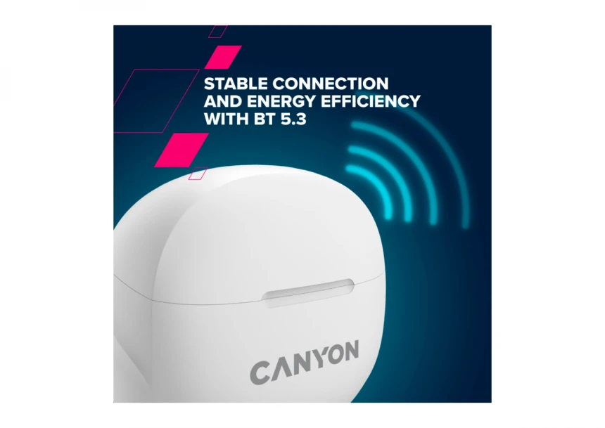 CANYON TWS-8, Bluetooth headset, with microphone, with ENC, BT V5.3 JL 6976D4, Frequence Response:20Hz-20kHz, battery EarBud 40mAh*2+Charging Case 470mAh, type-C cable length 0.24m, Size: 59*48.8*25.5mm, 0.041kg, Black