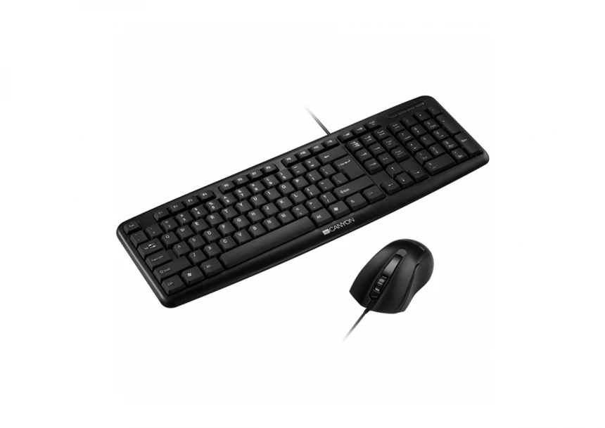 CANYON USB standard KB,  104 keys, water resistant AD layout bundle with optical 3D wired mice 1000DPI,USB2.0, Black, cable length 1.5m(KB)/1.5m(MS), 443*145*24mm(KB)/115.3*63.5*36.5mm(MS), 0.44kg