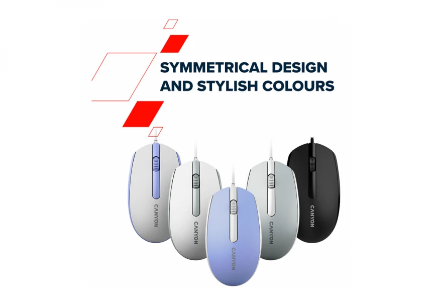 Canyon Wired  optical mouse with 3 buttons, DPI 1000, with 1.5M USB cable, Mountain lavender, 65*115*40mm, 0.1kg