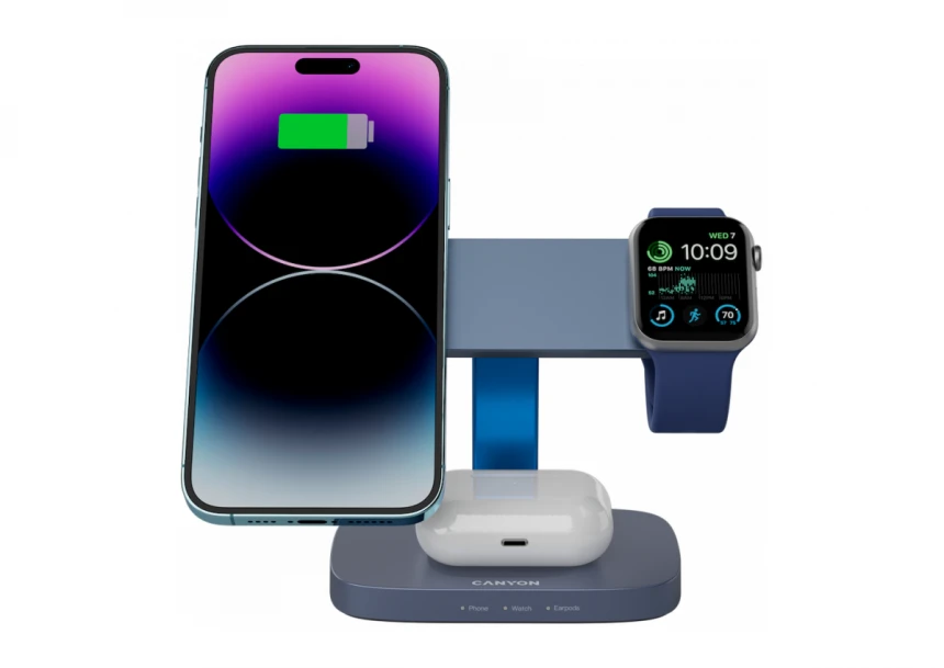 CANYON Wireless Charging Station Hexagon 310 3in1 DarkGrey/Blue