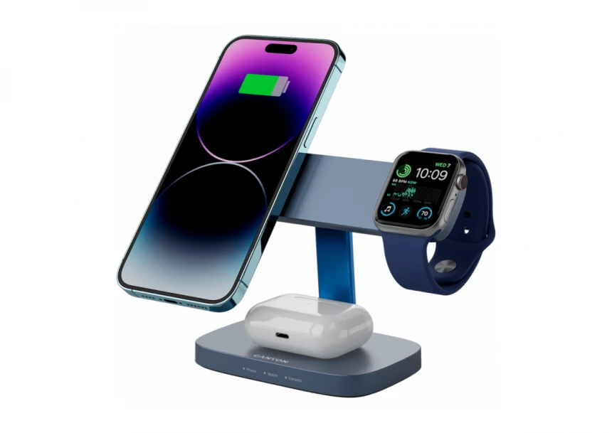 CANYON Wireless Charging Station Hexagon 310 3in1 DarkGrey/Blue