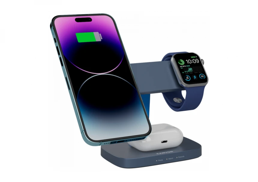 CANYON Wireless Charging Station Hexagon 310 3in1 DarkGrey/Blue