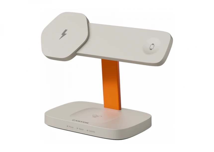 CANYON Wireless Charging Station Hexagon 310 3in1 LightGrey/Orange
