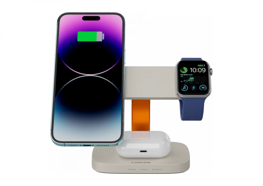 CANYON Wireless Charging Station Hexagon 310 3in1 LightGrey/Orange