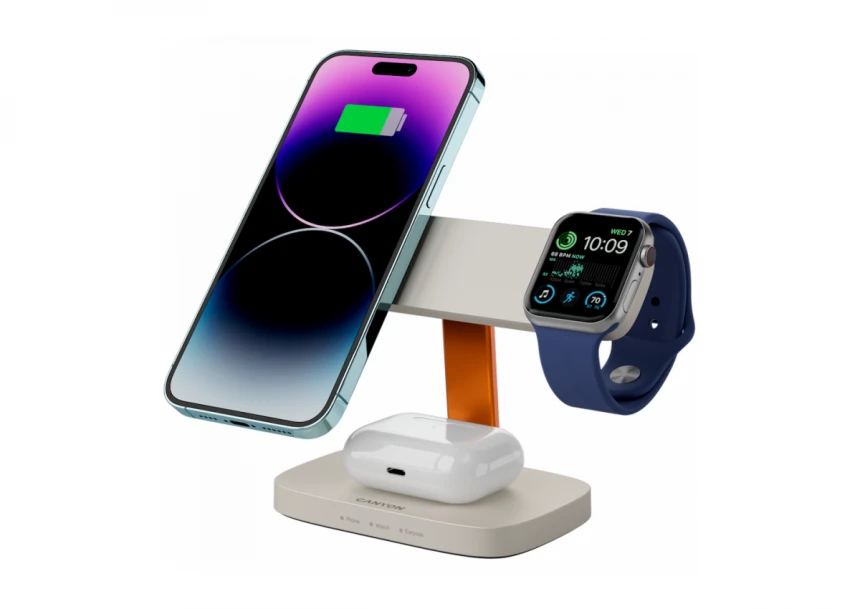 CANYON Wireless Charging Station Hexagon 310 3in1 LightGrey/Orange