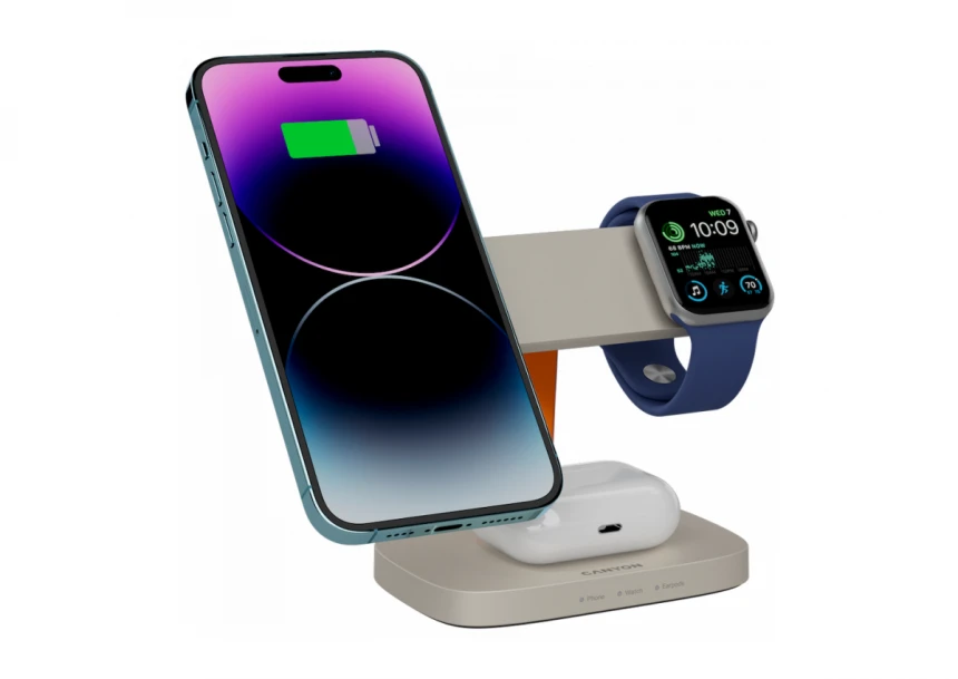 CANYON Wireless Charging Station Hexagon 310 3in1 LightGrey/Orange