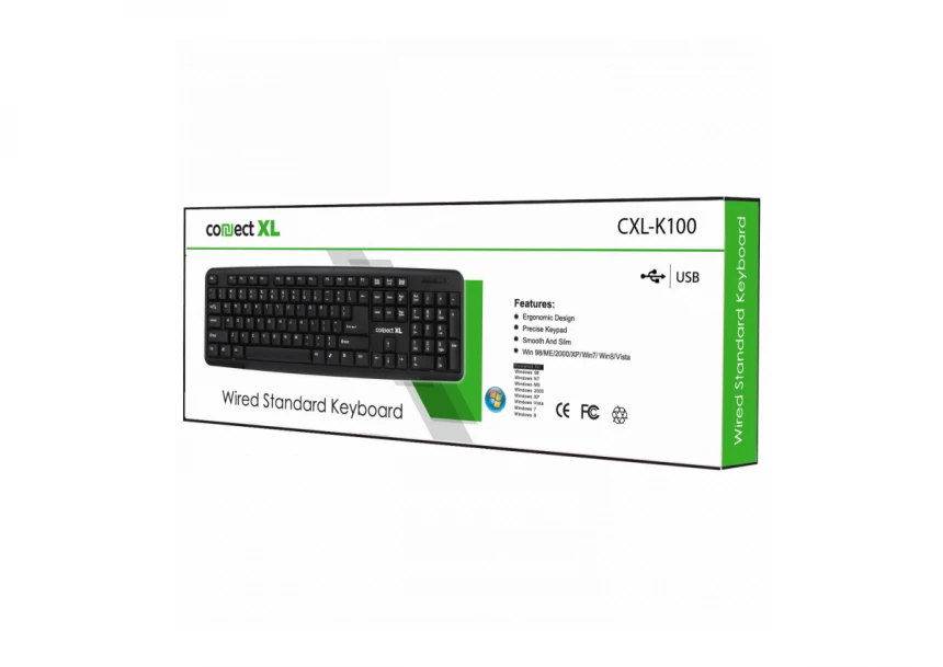 Connect XL Tastatura sa Qwerty rasporedom, USB, crna boja - CXL-K100