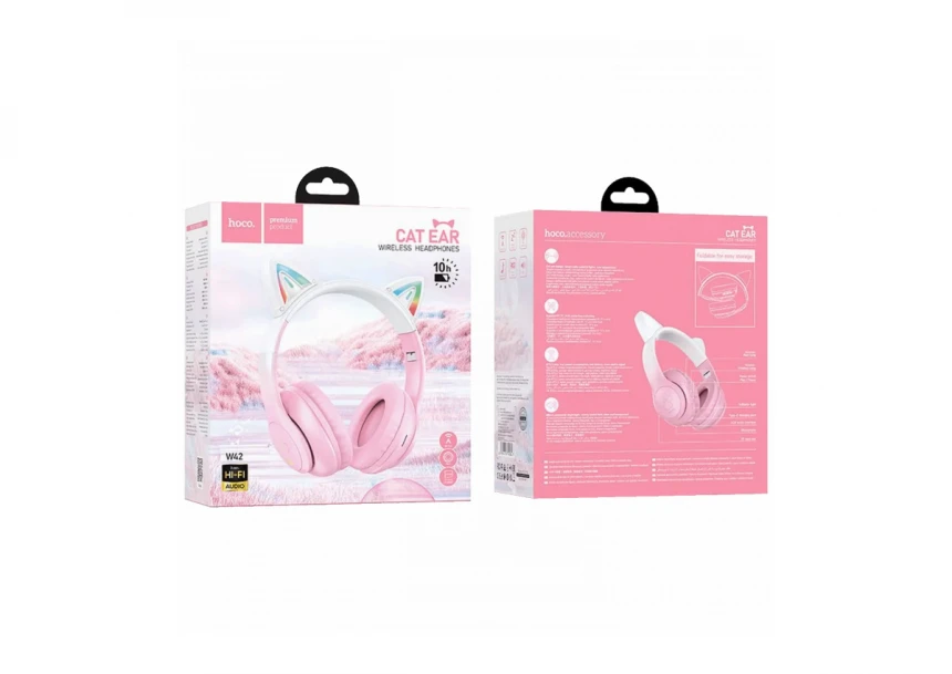 hoco. Bežične stereo slušalice, Bluetooth v5.3, 400mAh - W42 Cat Ears, Cherry Blossom