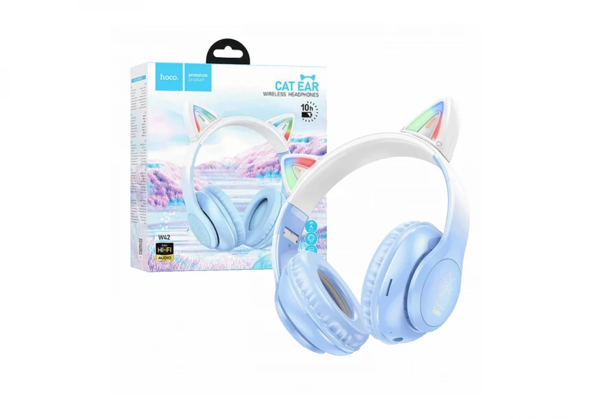 hoco. Bežične stereo slušalice, Bluetooth v5.3, 400mAh - W42 Cat Ears, Crystal Blue