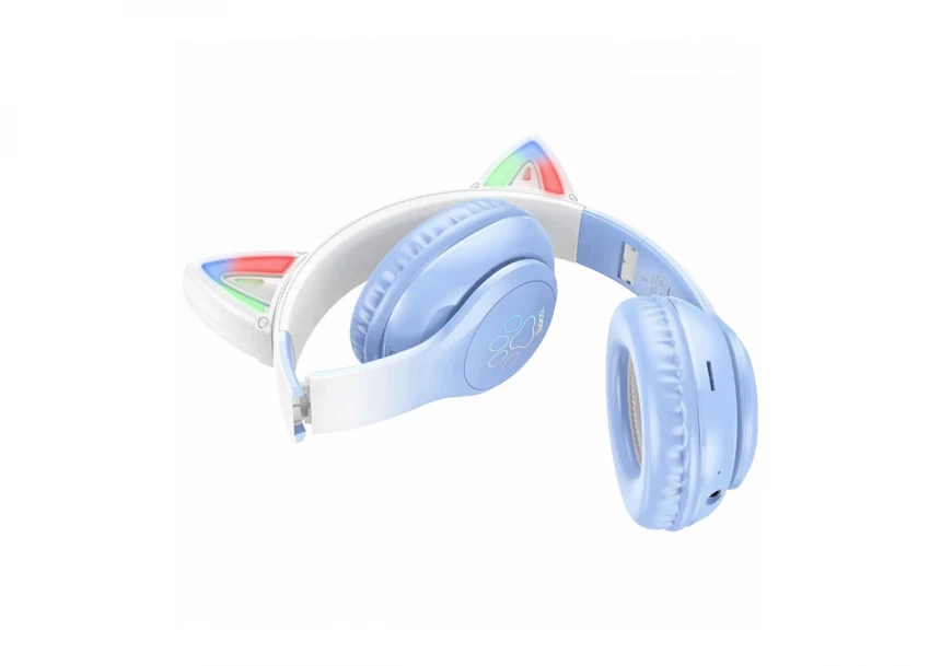 hoco. Bežične stereo slušalice, Bluetooth v5.3, 400mAh - W42 Cat Ears, Crystal Blue