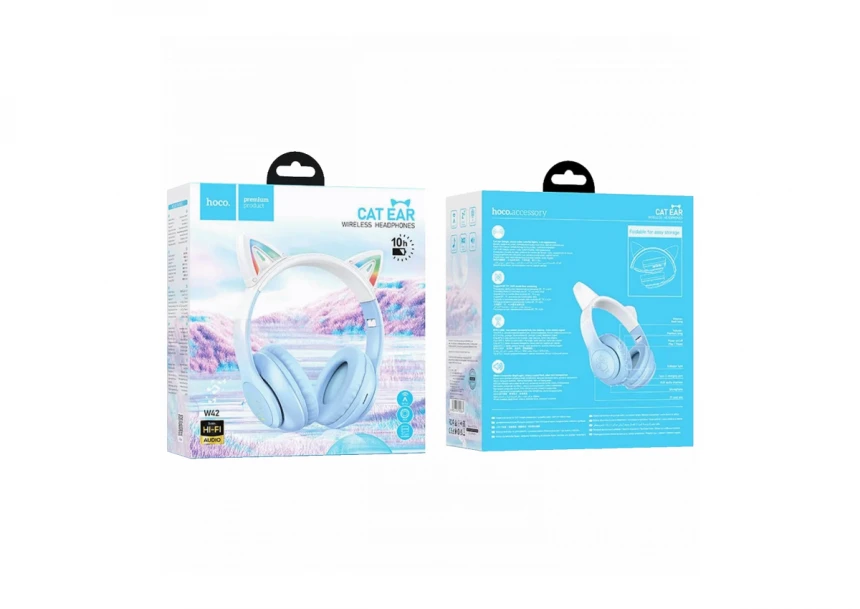 hoco. Bežične stereo slušalice, Bluetooth v5.3, 400mAh - W42 Cat Ears, Crystal Blue