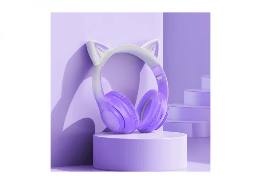 hoco. Bežične stereo slušalice, Bluetooth v5.3, 400mAh - W42 Cat Ears, Purple Grape