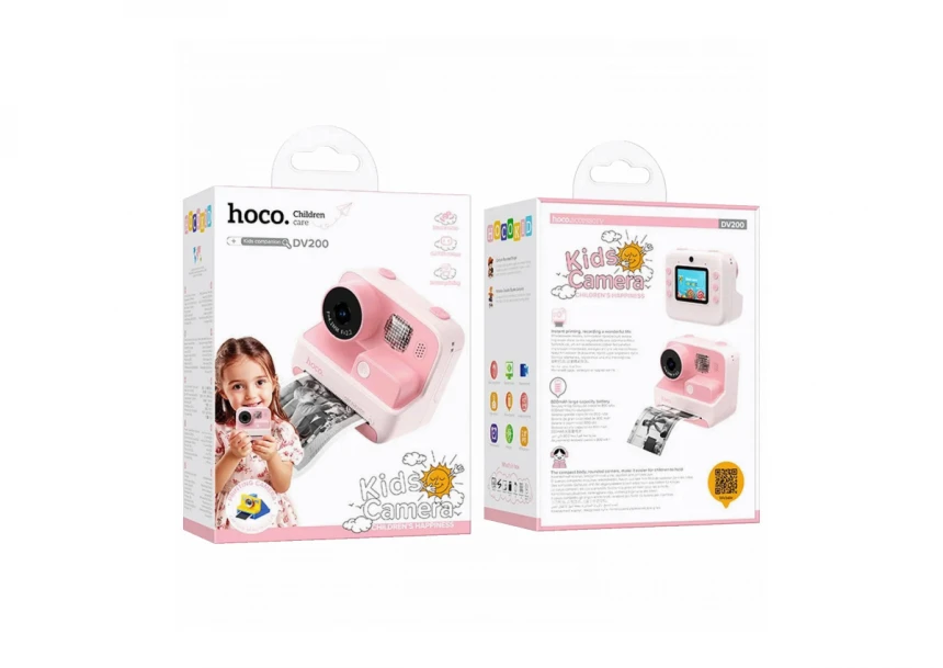 hoco. DečiJa kamera sa štampačem, 2" IPS LCD, 720p, microSD - DV200 Pink