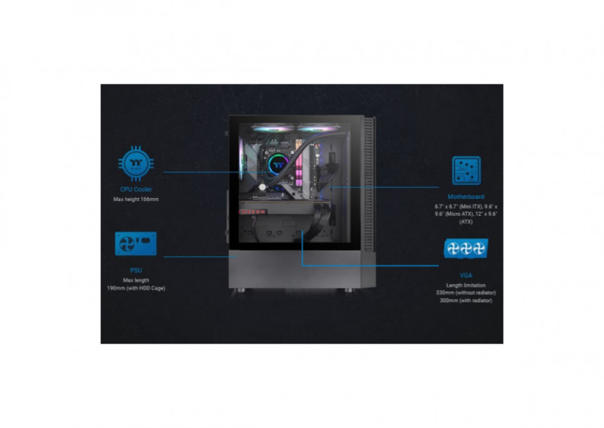 Kućište Thermaltake View 200 TG ARGB x3/Black/Win/SPCC/Tempered Glass