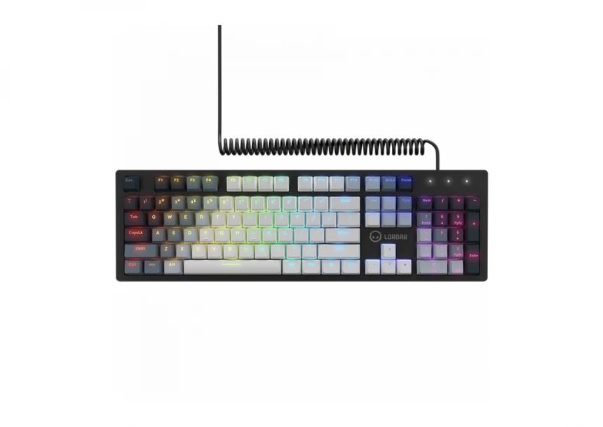 LORGAR Azar 514, Wired mechanical gaming keyboard, RGB backlight, 1680000 colour variations, 18 modes, keys number: 104, 50M clicks, linear dream switches, spring cable up to 3.4m, ABS plastic+metal, magnetic cover, 450*136*39mm, 1.17kg, white, EN layout