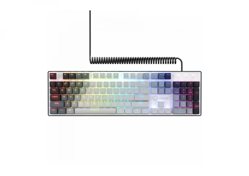 LORGAR Azar 514, Wired mechanical gaming keyboard, RGB backlight, 1680000 colour variations, 18 modes, keys number: 104, 50M clicks, linear dream switches, spring cable up to 3.4m, ABS plastic+metal, magnetic cover, 450*136*39mm, 1.17kg, white, EN layout