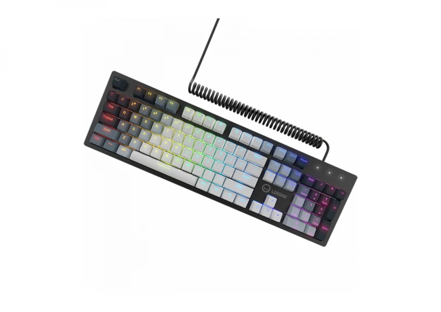 LORGAR Azar 514, Wired mechanical gaming keyboard, RGB backlight, 1680000 colour variations, 18 modes, keys number: 104, 50M clicks, linear dream switches, spring cable up to 3.4m, ABS plastic+metal, magnetic cover, 450*136*39mm, 1.17kg, white, EN layout