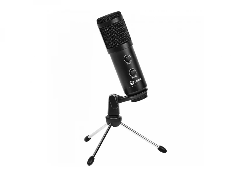 LORGAR Soner 313, Gaming Microphone, USB condenser microphone with Volume Knob & Echo Knob, Frequency Response: 80 Hz—17 kHz, including 1x Microphone, 1 x 2.5M USB Cable, 1 x Tripod Stand, dimensions: Ø47.4*158.2*48.1mm, weight: 243.0g, Black